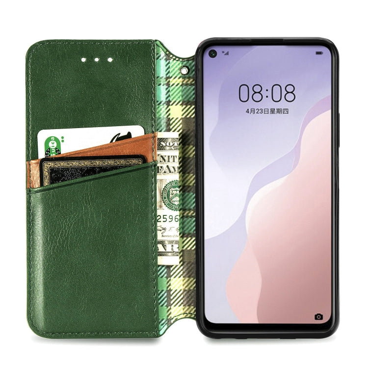 For Huawei Nova 7 Cubic Grid Pressed Horizontal Flip Magnetic PU Leather Case with Holder & Card Slots & Wallet