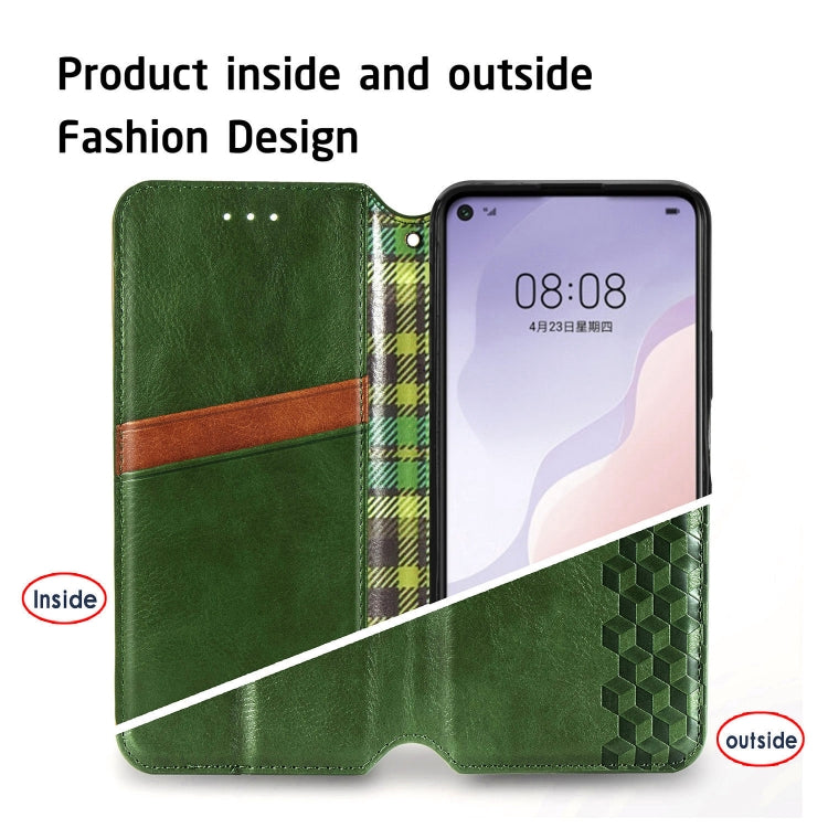 For Huawei Nova 7 Cubic Grid Pressed Horizontal Flip Magnetic PU Leather Case with Holder & Card Slots & Wallet