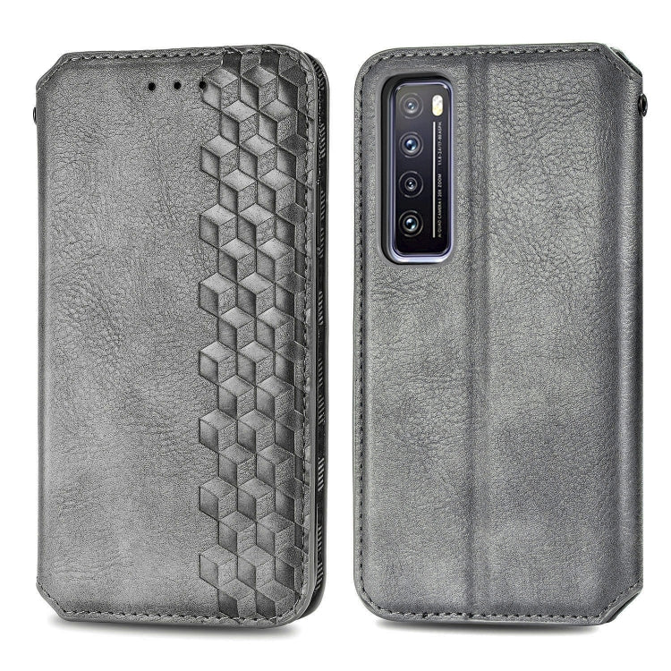 For Huawei Nova 7 Cubic Grid Pressed Horizontal Flip Magnetic PU Leather Case with Holder & Card Slots & Wallet