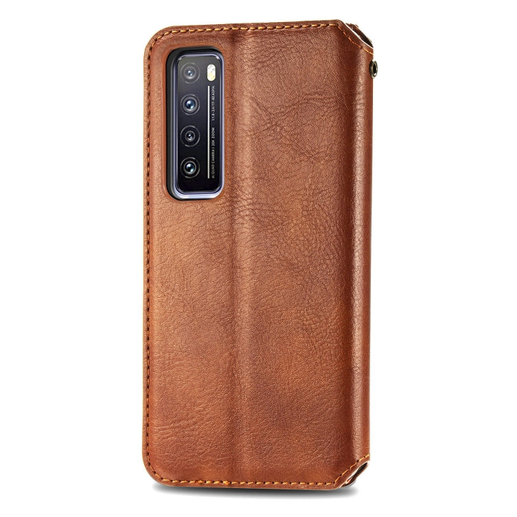 For Huawei Nova 7 Cubic Grid Pressed Horizontal Flip Magnetic PU Leather Case with Holder & Card Slots & Wallet