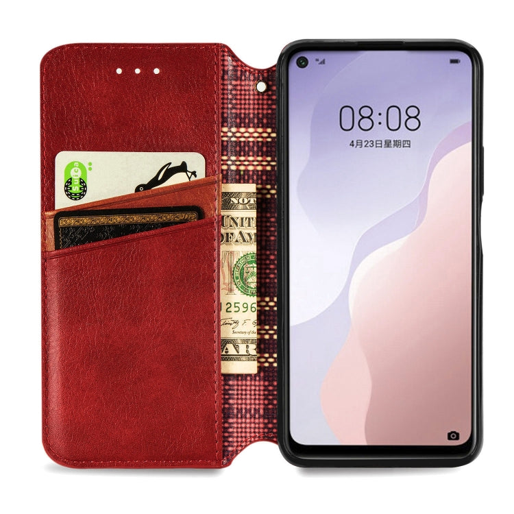 For Huawei Nova 7 Cubic Grid Pressed Horizontal Flip Magnetic PU Leather Case with Holder & Card Slots & Wallet