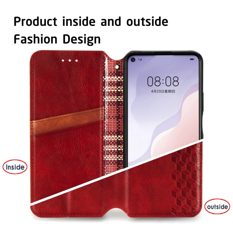 For Huawei Nova 7 Cubic Grid Pressed Horizontal Flip Magnetic PU Leather Case with Holder & Card Slots & Wallet