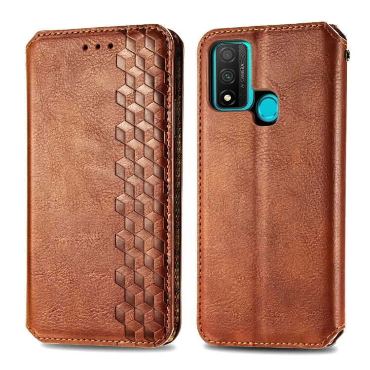 For Huawei P Smart 2020 Cubic Grid Pressed Horizontal Flip Magnetic PU Leather Case with Holder & Card Slots & Wallet