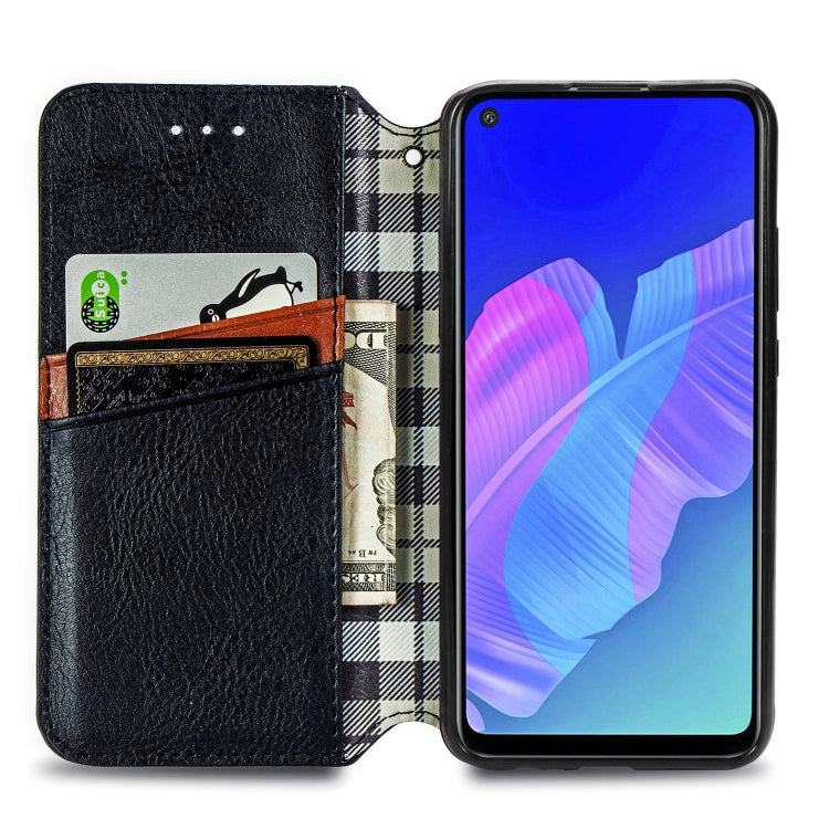 For Huawei P40 Lite E / Y7p Cubic Grid Pressed Horizontal Flip Magnetic PU Leather Case with Holder & Card Slots & Wallet
