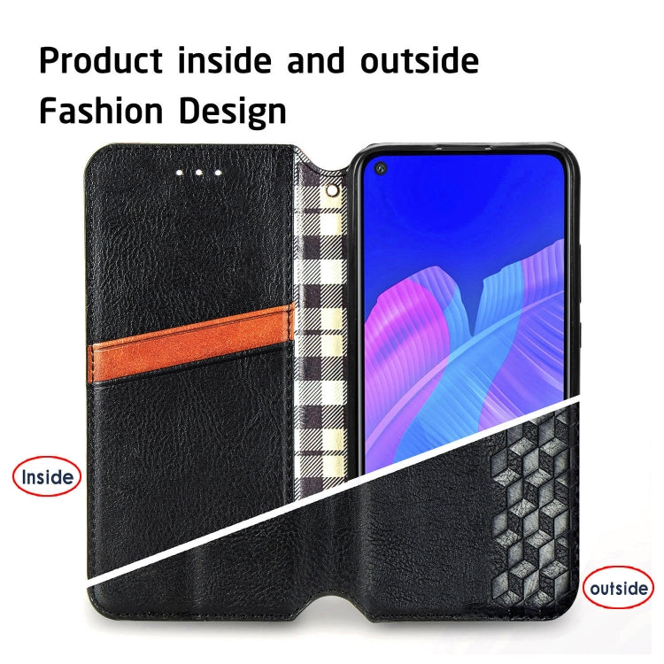 For Huawei P40 Lite E / Y7p Cubic Grid Pressed Horizontal Flip Magnetic PU Leather Case with Holder & Card Slots & Wallet