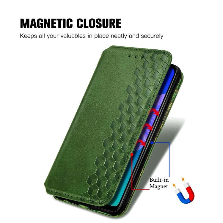 For Huawei P40 Lite E / Y7p Cubic Grid Pressed Horizontal Flip Magnetic PU Leather Case with Holder & Card Slots & Wallet