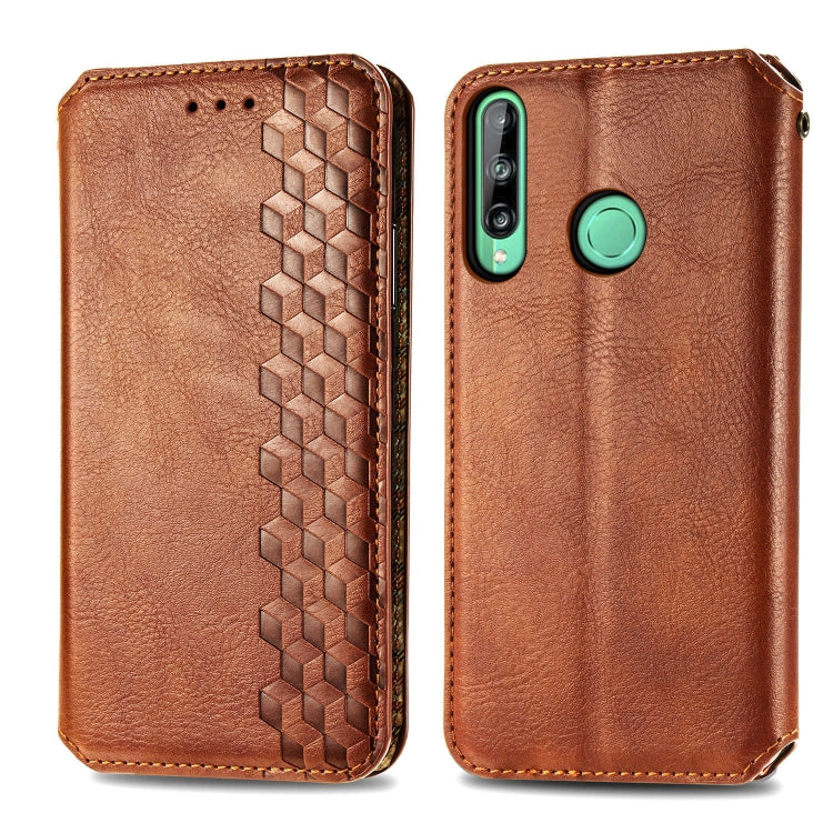 For Huawei P40 Lite E / Y7p Cubic Grid Pressed Horizontal Flip Magnetic PU Leather Case with Holder & Card Slots & Wallet