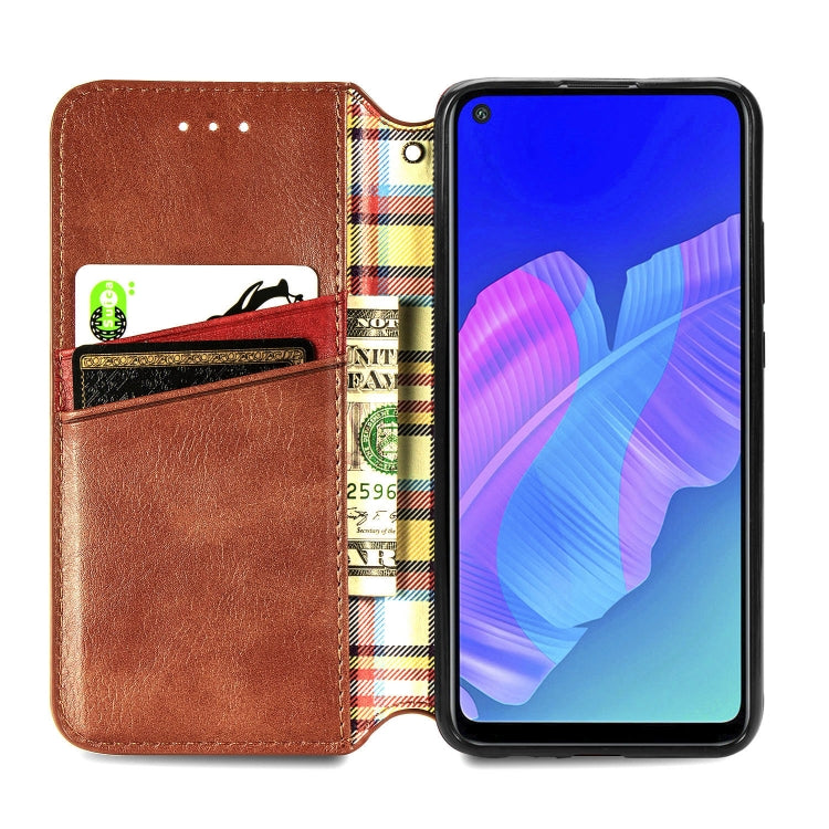 For Huawei P40 Lite E / Y7p Cubic Grid Pressed Horizontal Flip Magnetic PU Leather Case with Holder & Card Slots & Wallet