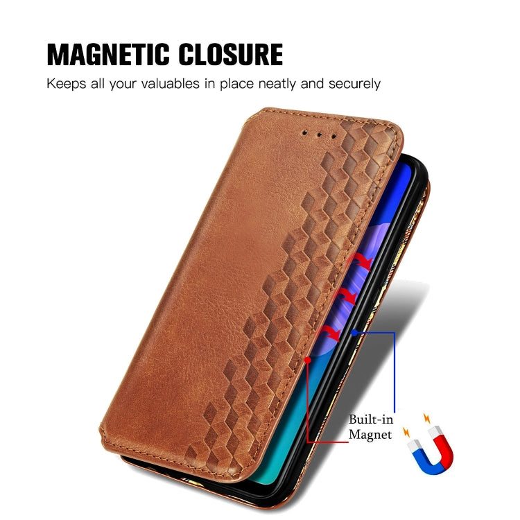 For Huawei P40 Lite E / Y7p Cubic Grid Pressed Horizontal Flip Magnetic PU Leather Case with Holder & Card Slots & Wallet