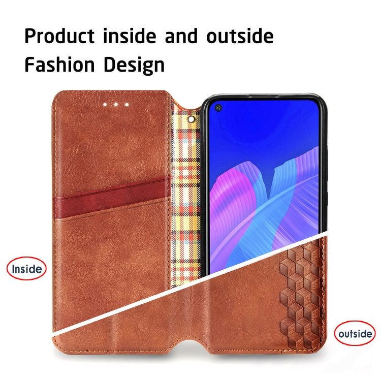 For Huawei P40 Lite E / Y7p Cubic Grid Pressed Horizontal Flip Magnetic PU Leather Case with Holder & Card Slots & Wallet