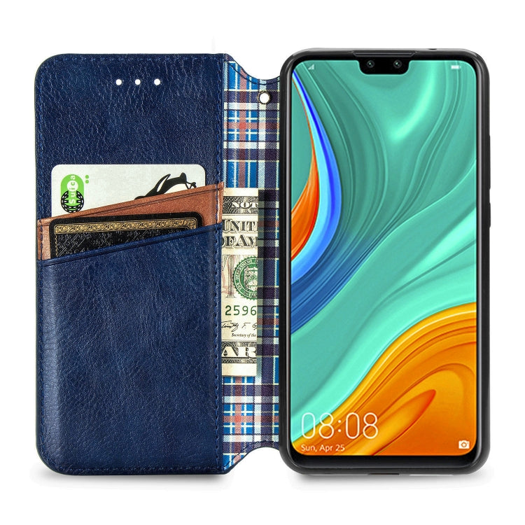 For Huawei Y8S Cubic Grid Pressed Horizontal Flip Magnetic PU Leather Case with Holder & Card Slots & Wallet