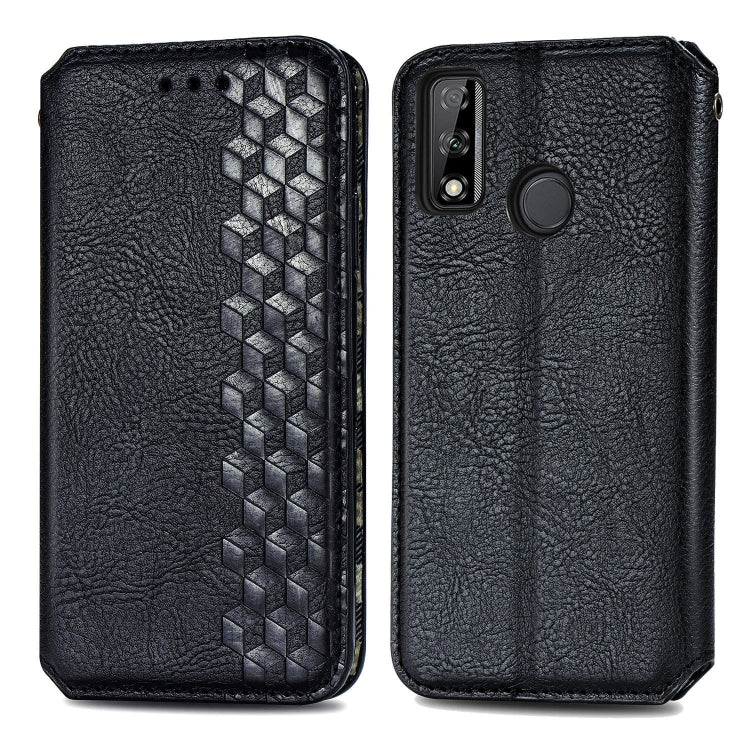 For Huawei Y8S Cubic Grid Pressed Horizontal Flip Magnetic PU Leather Case with Holder & Card Slots & Wallet