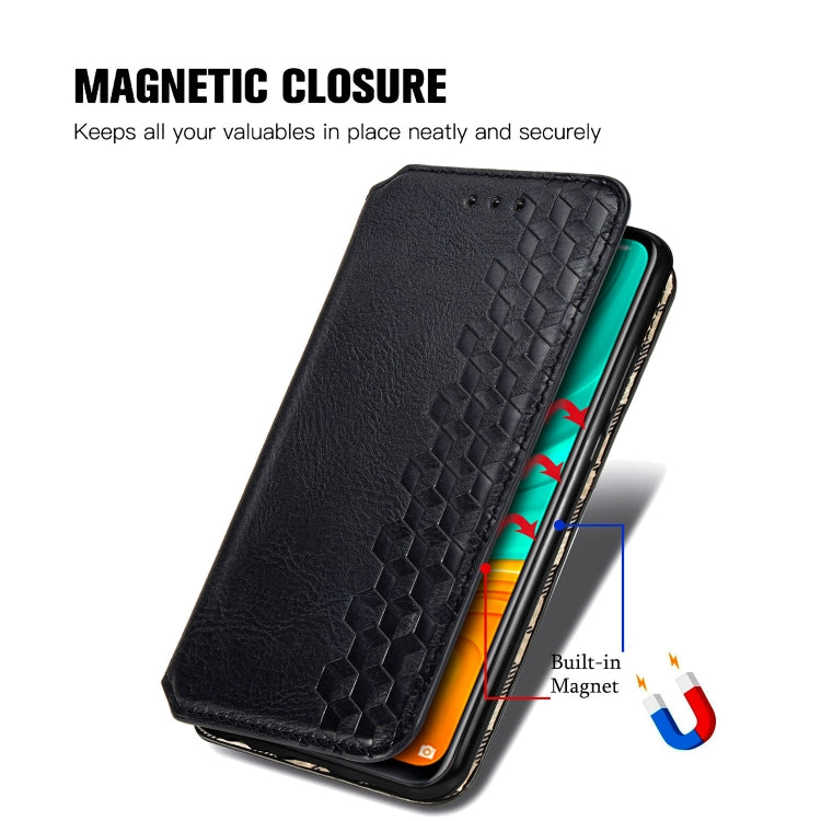 For Huawei Y8S Cubic Grid Pressed Horizontal Flip Magnetic PU Leather Case with Holder & Card Slots & Wallet