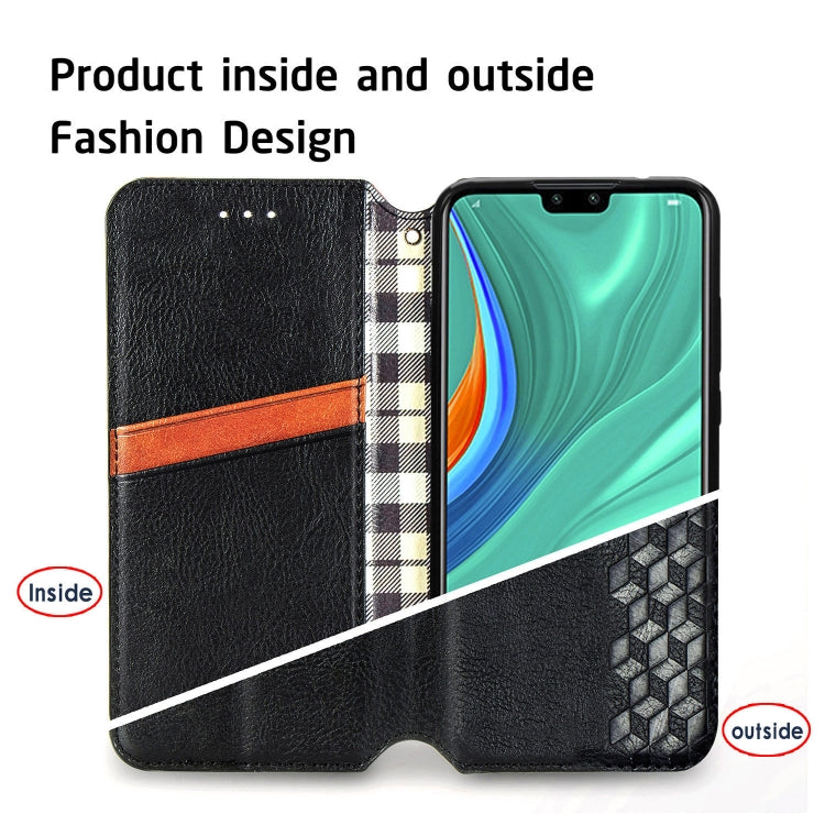 For Huawei Y8S Cubic Grid Pressed Horizontal Flip Magnetic PU Leather Case with Holder & Card Slots & Wallet