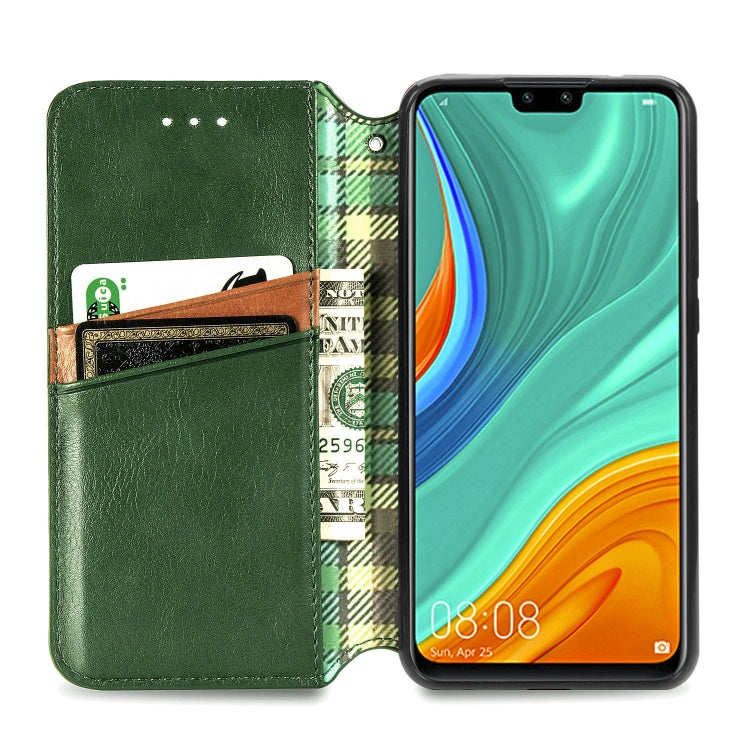 For Huawei Y8S Cubic Grid Pressed Horizontal Flip Magnetic PU Leather Case with Holder & Card Slots & Wallet