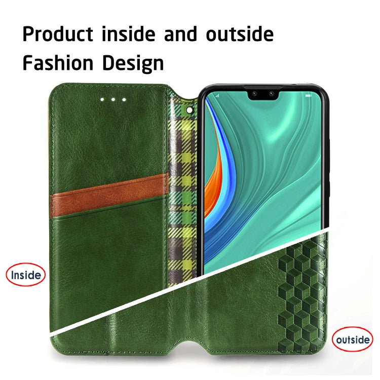 For Huawei Y8S Cubic Grid Pressed Horizontal Flip Magnetic PU Leather Case with Holder & Card Slots & Wallet