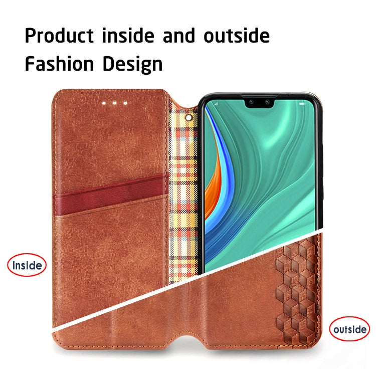 For Huawei Y8S Cubic Grid Pressed Horizontal Flip Magnetic PU Leather Case with Holder & Card Slots & Wallet