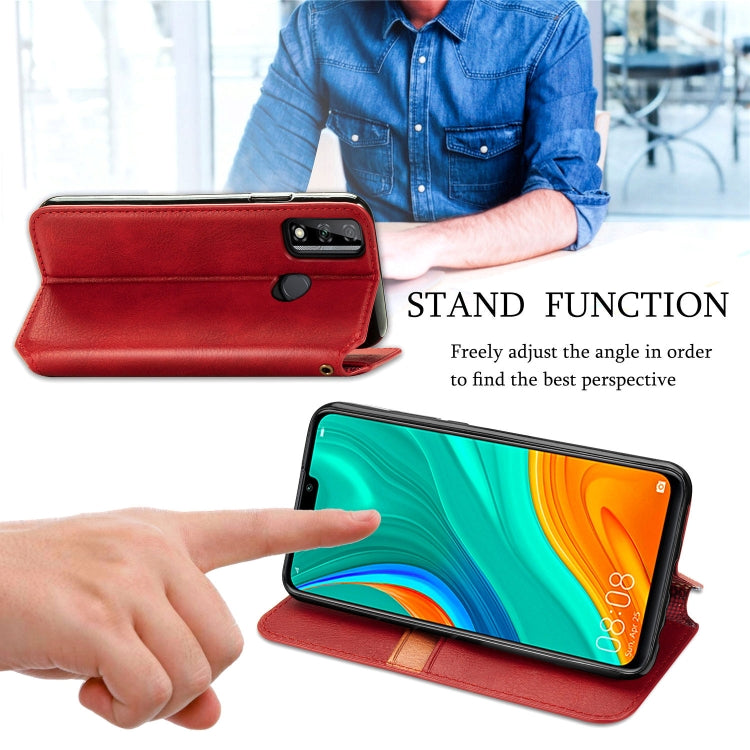 For Huawei Y8S Cubic Grid Pressed Horizontal Flip Magnetic PU Leather Case with Holder & Card Slots & Wallet