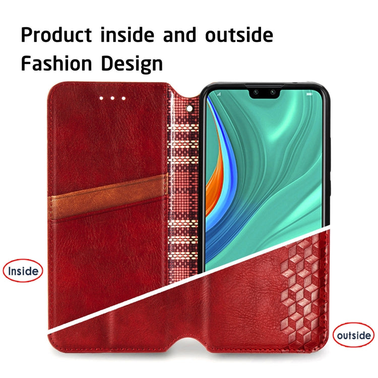 For Huawei Y8S Cubic Grid Pressed Horizontal Flip Magnetic PU Leather Case with Holder & Card Slots & Wallet