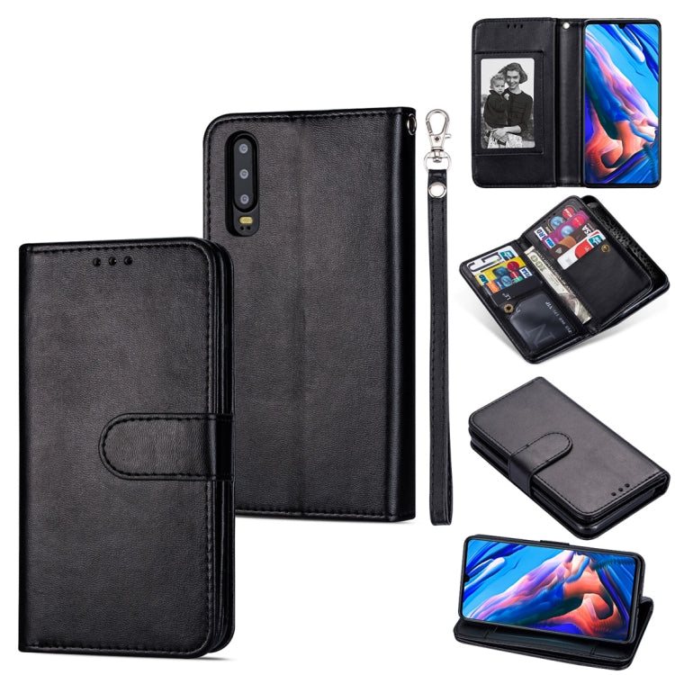 For Huawei P30 Ultra-thin 9 Card Horizontal Flip Leather Case, with Card Slots & Holder & Lanyard