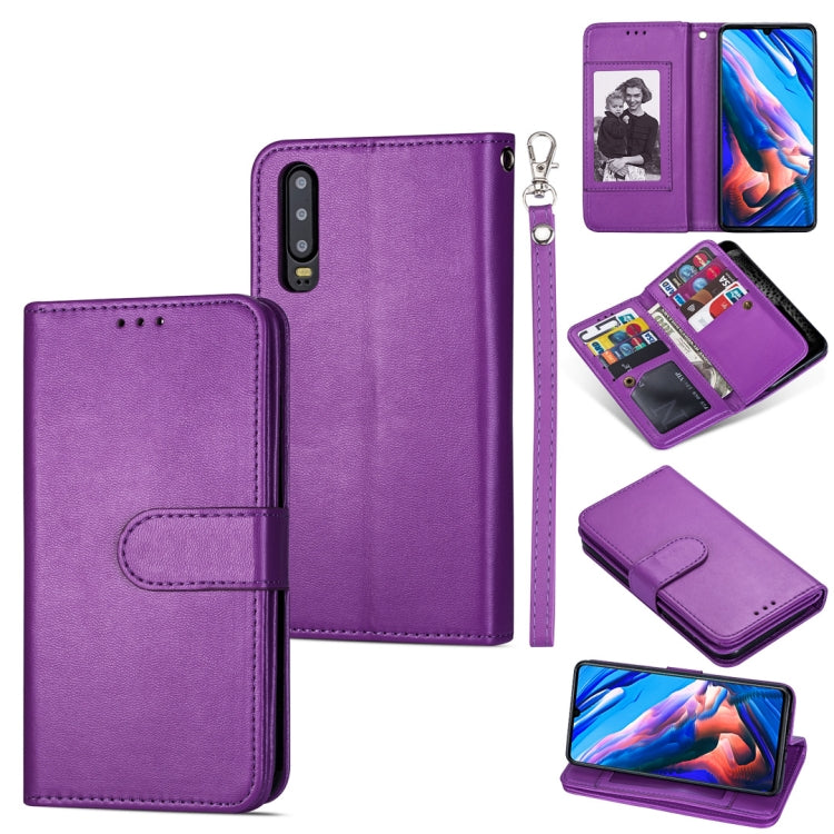For Huawei P30 Ultra-thin 9 Card Horizontal Flip Leather Case, with Card Slots & Holder & Lanyard