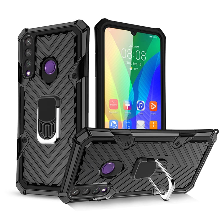 For Huawei Y6p Cool Armor PC + TPU Shockproof Case with 360 Degree Rotation Ring Holder