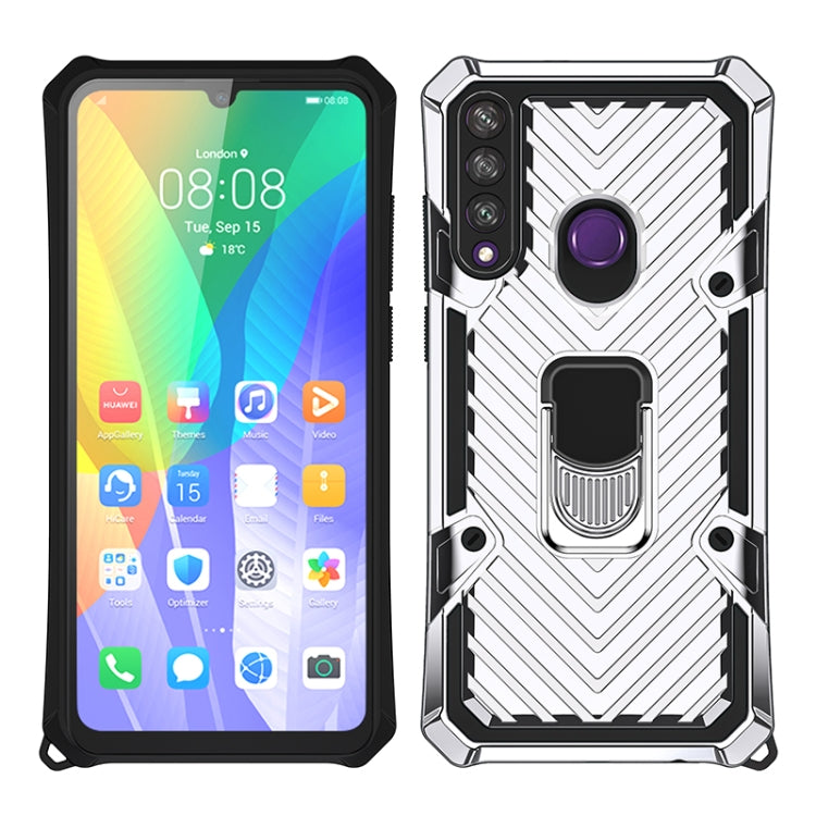For Huawei Y6p Cool Armor PC + TPU Shockproof Case with 360 Degree Rotation Ring Holder