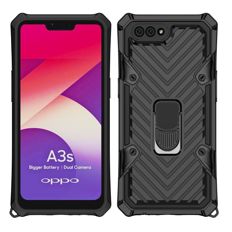 For OPPO A3s / A5 (AX5) Cool Armor PC + TPU Shockproof Case with 360 Degree Rotation Ring Holder