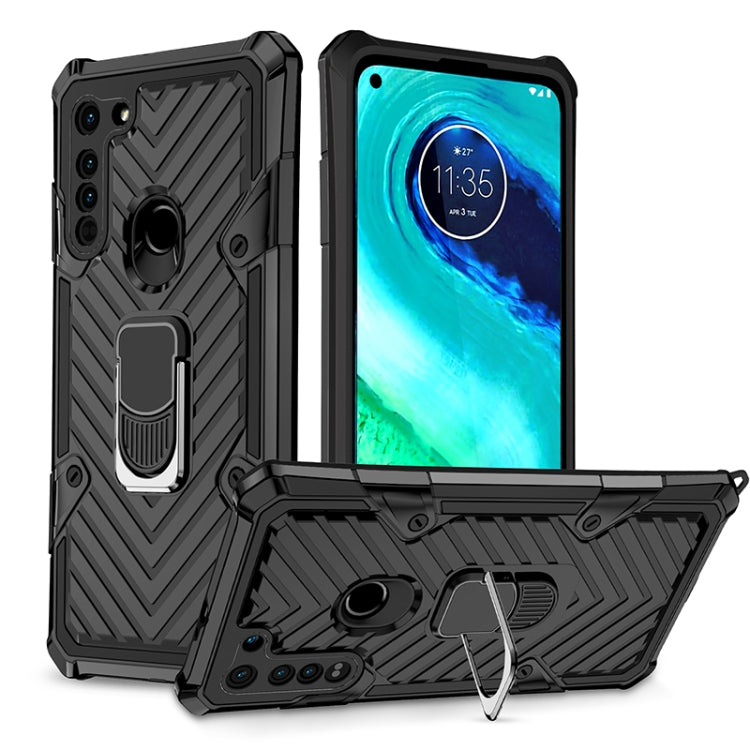 For Motorola Moto G8 Cool Armor PC + TPU Shockproof Case with 360 Degree Rotation Ring Holder
