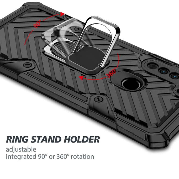 For Motorola Moto G8 Cool Armor PC + TPU Shockproof Case with 360 Degree Rotation Ring Holder