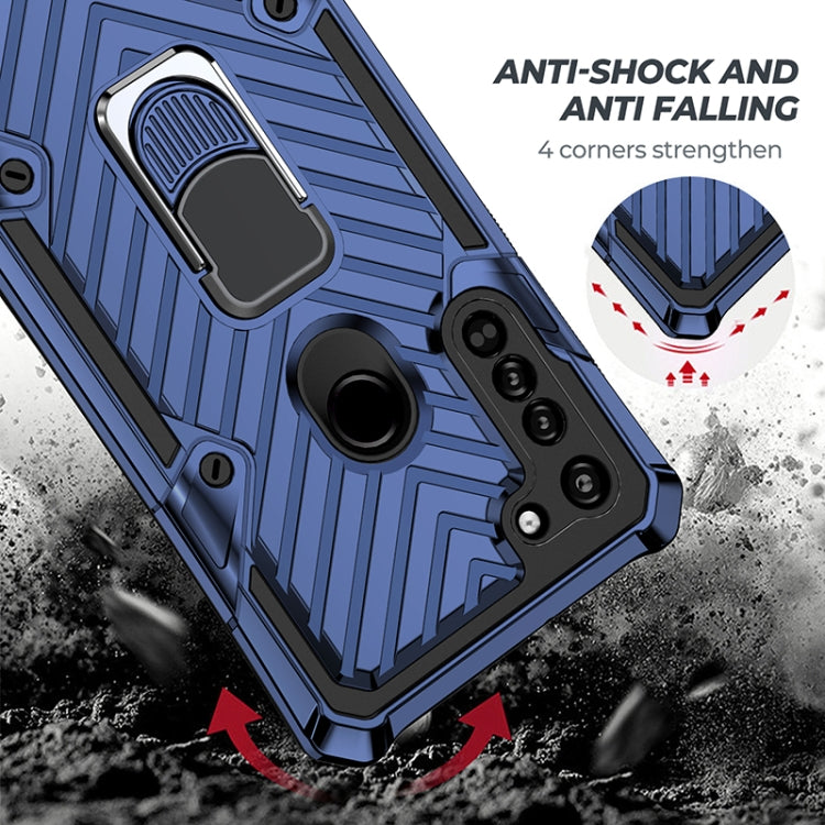 For Motorola Moto G8 Cool Armor PC + TPU Shockproof Case with 360 Degree Rotation Ring Holder