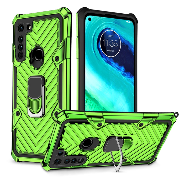For Motorola Moto G8 Cool Armor PC + TPU Shockproof Case with 360 Degree Rotation Ring Holder