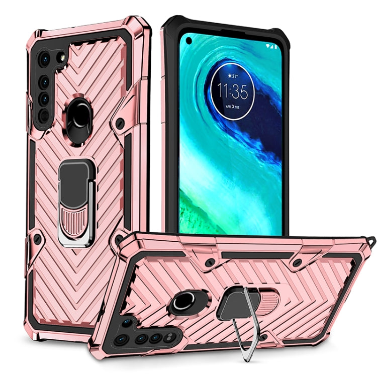 For Motorola Moto G8 Cool Armor PC + TPU Shockproof Case with 360 Degree Rotation Ring Holder