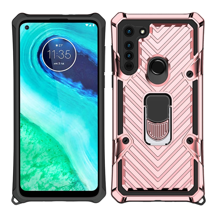 For Motorola Moto G8 Cool Armor PC + TPU Shockproof Case with 360 Degree Rotation Ring Holder