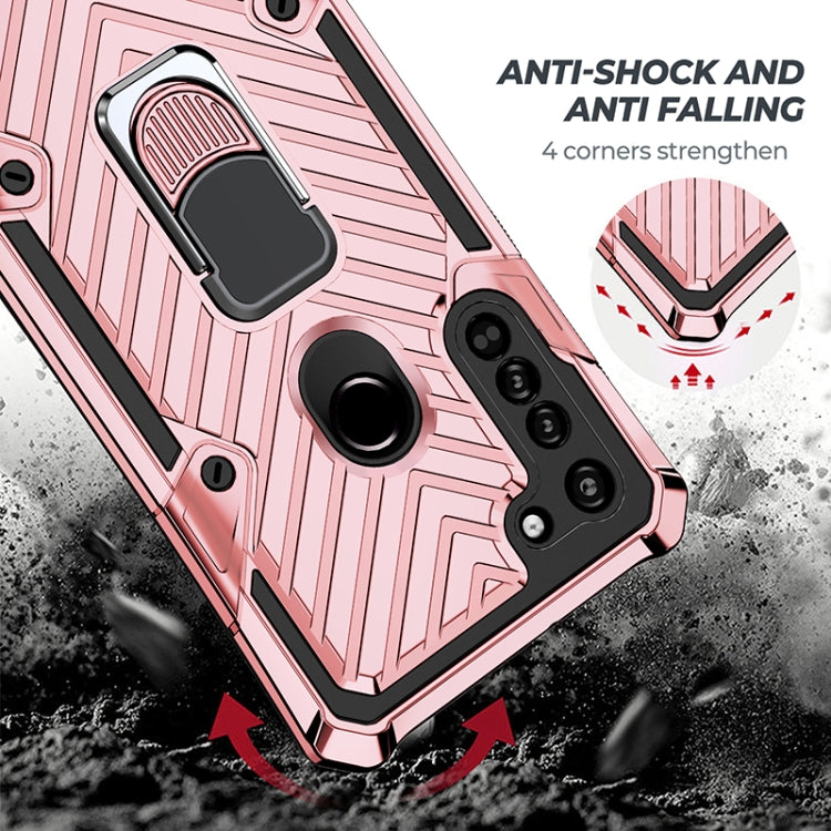 For Motorola Moto G8 Cool Armor PC + TPU Shockproof Case with 360 Degree Rotation Ring Holder