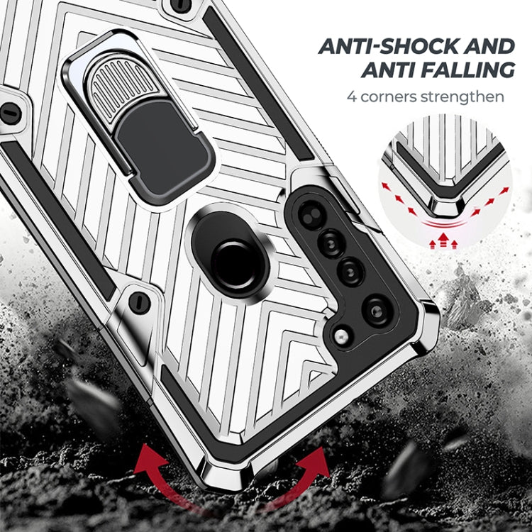 For Motorola Moto G8 Cool Armor PC + TPU Shockproof Case with 360 Degree Rotation Ring Holder