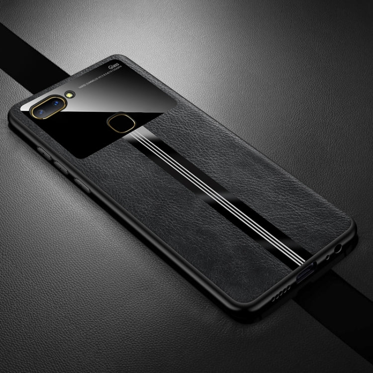 For Vivo X20 Leather Texture PU + Glass + TPU Shockproof Protective Case