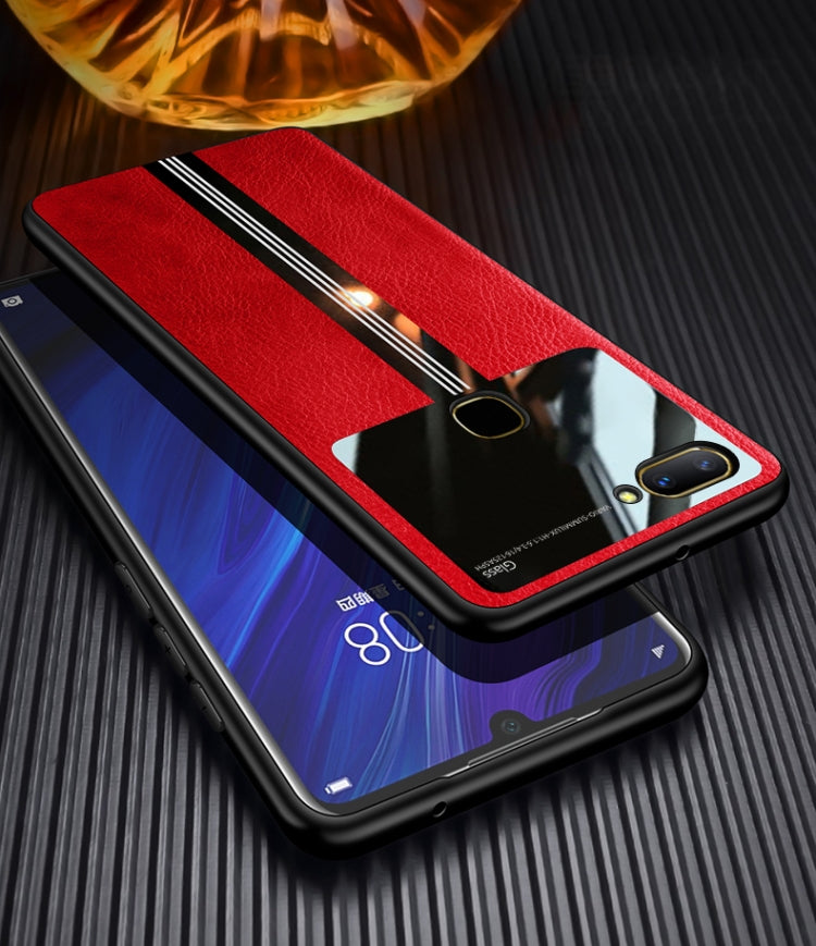 For Vivo X20 Leather Texture PU + Glass + TPU Shockproof Protective Case