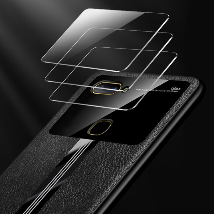 For Vivo X20 Leather Texture PU + Glass + TPU Shockproof Protective Case