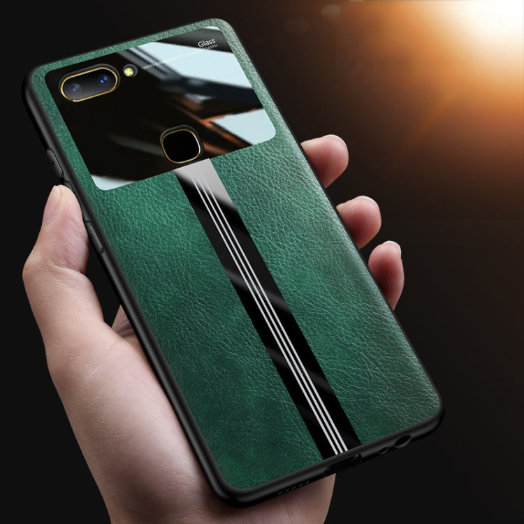 For Vivo X20 Leather Texture PU + Glass + TPU Shockproof Protective Case