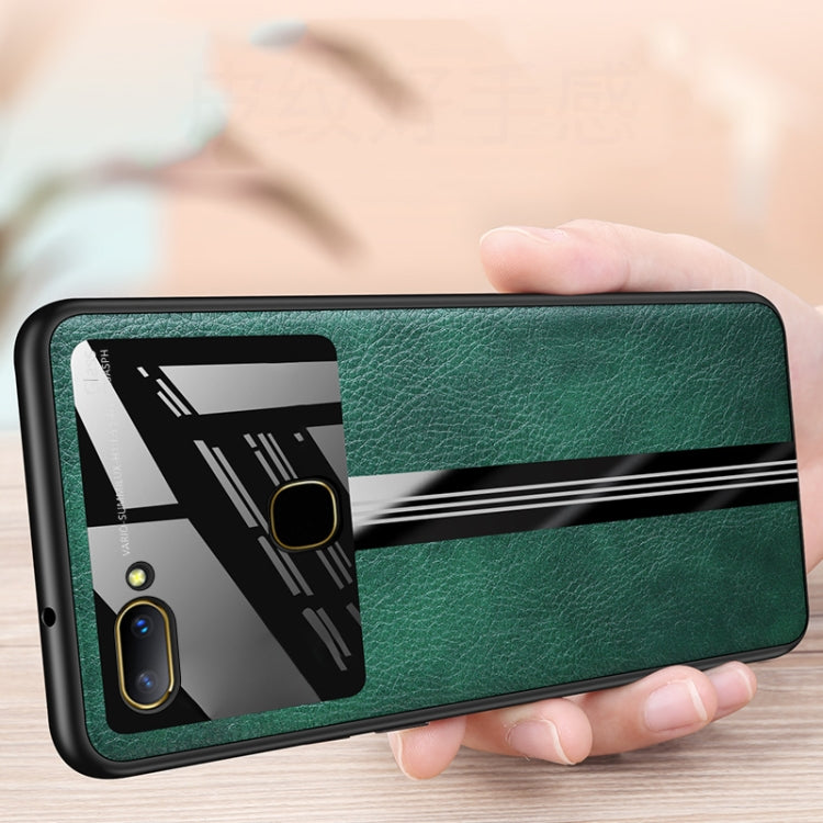 For Vivo X20 Leather Texture PU + Glass + TPU Shockproof Protective Case