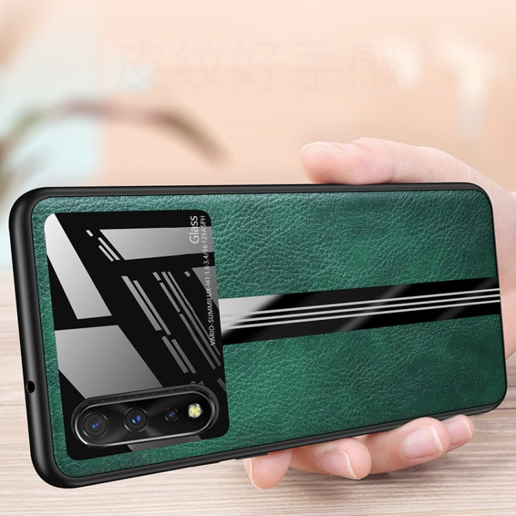 For Vivo Y7S Leather Texture PU + Glass + TPU Shockproof Protective Case