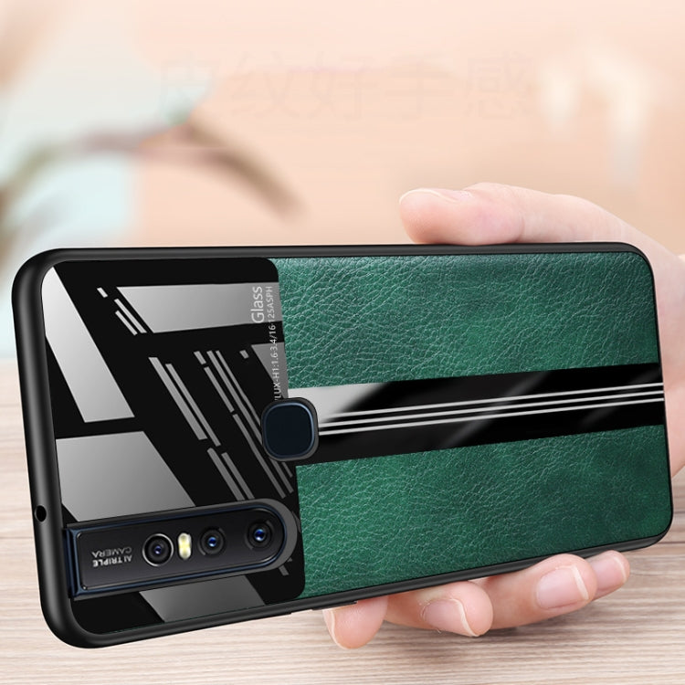 For Vivo S1 Leather Texture PU + Glass + TPU Shockproof Protective Case