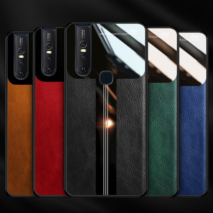 For Vivo S1 Leather Texture PU + Glass + TPU Shockproof Protective Case