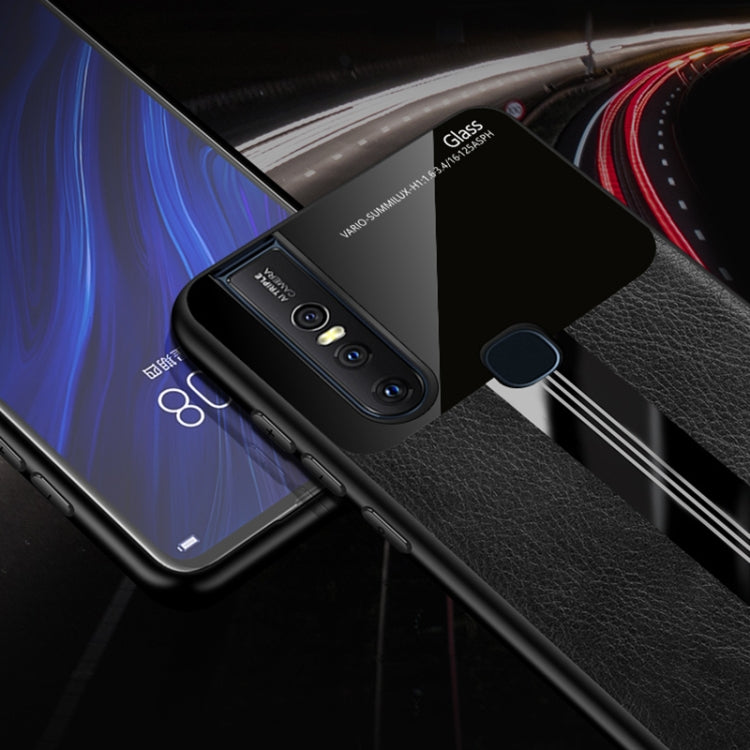 For Vivo S1 Leather Texture PU + Glass + TPU Shockproof Protective Case
