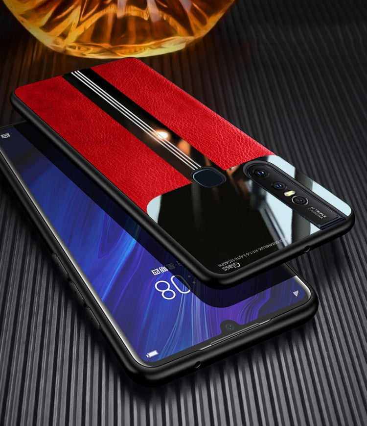 For Vivo S1 Leather Texture PU + Glass + TPU Shockproof Protective Case