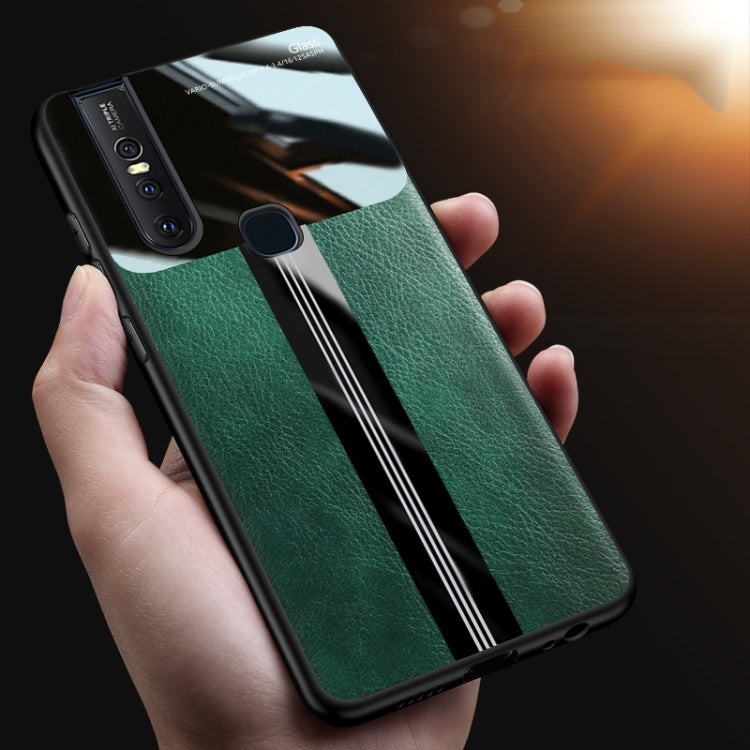 For Vivo S1 Leather Texture PU + Glass + TPU Shockproof Protective Case