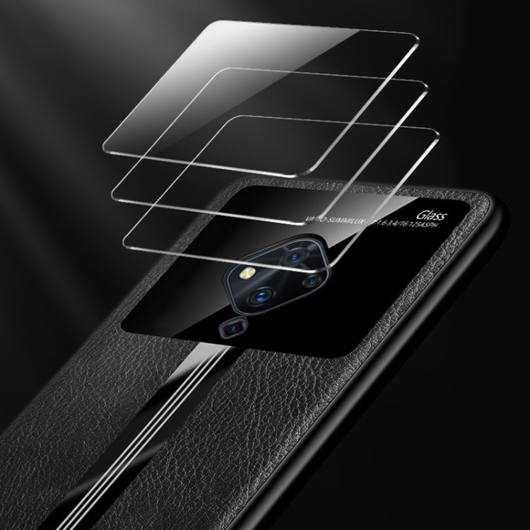 For Vivo S5 Leather Texture PU + Glass + TPU Shockproof Protective Case