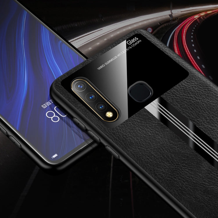 For Vivo U3 Leather Texture PU + Glass + TPU Shockproof Protective Case