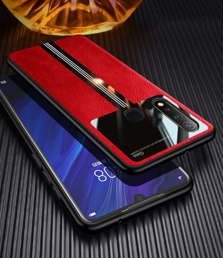 For Vivo U3 Leather Texture PU + Glass + TPU Shockproof Protective Case